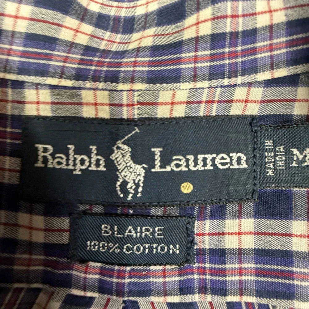 Ralph Lauren Mens Blaire Fit Plaid Long‎ Sleeve Button Down Shirt M Red Blue